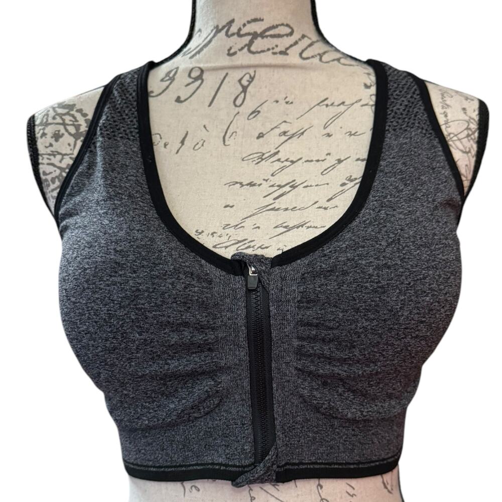 Gray Zipper Front Stretch Sports Bras Size Small